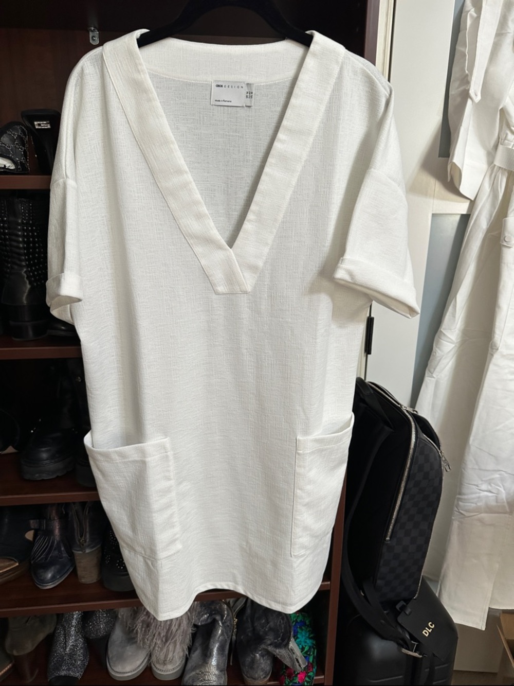 ASOS White V-Neck Tunic Top with Front Pockets